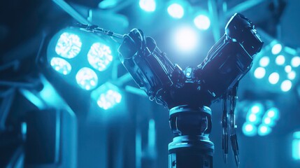 Aufkleber - Robotic arm in futuristic operating room with bright surgical lights.