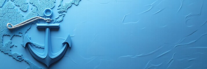 Aufkleber - Nautical map background with a blue anchor and ample space for text and exploration themes. Generative AI