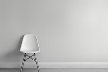 Aufkleber - Minimalist white chair positioned against a blank wall in a well-lit indoor space creating a serene atmosphere