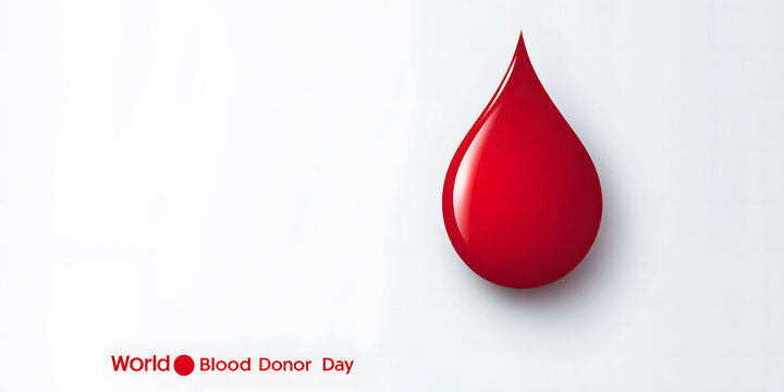 Minimalistic design featuring a red blood drop with text 