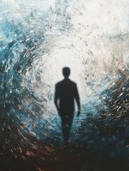 Aufkleber - Silhouette in a whirlwind of abstract lines and dots expressing feelings of isolation and loneliness. Generative AI