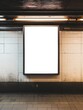 Blank white billboard mockup on subway metro