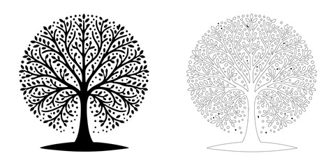 Poster - Circular Tree of Life: Black and White Vector Illustration 
