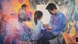 © Nathan - A caring Asian father shares a story with his young daughter, creating a warm and colorful familial bond.