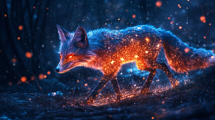 Wall Mural - A celestial fox with stars embedded in its fur, playfully running through the night sky, symbolizing mystery and cosmic connection.  