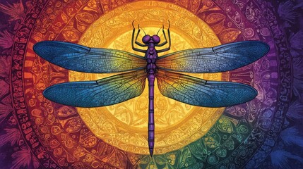 Poster - Colorful dragonfly artwork nature digital illustration vibrant environment aerial view abstract concept