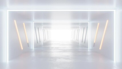 Poster - Futuristic Minimalistic Corridor with Bright Lighting 3d looping render animation