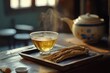 © LimeSky - Dried ginseng and warm tea on a table
