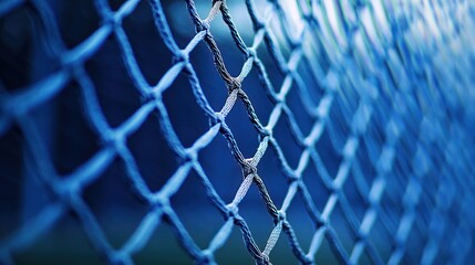 Close-up of a blue net's diamond pattern.