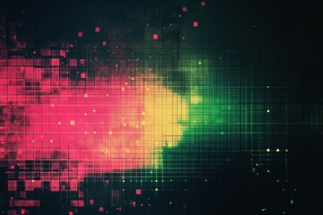 Fototapete - Glowing mosaic art with pixelated elements in vibrant colors showcasing dynamic design. Generative AI