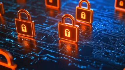 Poster - Digital Security Concept with Firewalls and Locks