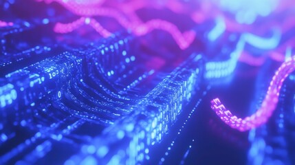 Poster - Digital Technology Servers with Animated Block Chain Visuals