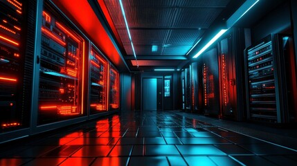 Poster - Dimly Lit Server Room with Maintenance Considerations