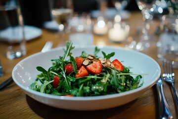 Sticker - New salad featuring arugula strawberries spinach and almonds