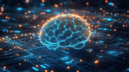 Leinwandbilder - Futuristic Brain with Digital Connections and Light Effects