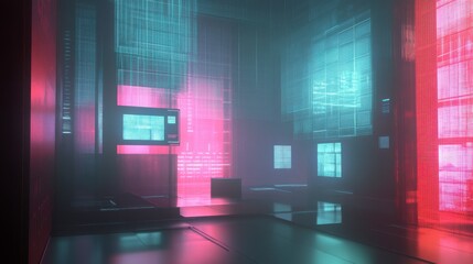 Poster - Futuristic Server Room with Digital Displays