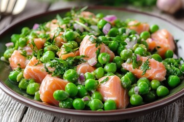 Wall Mural - Salad of smoked salmon and peas