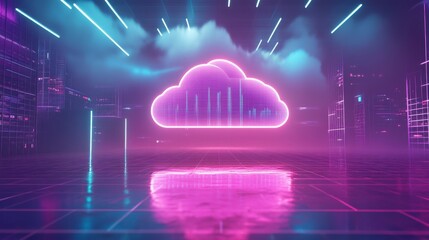 Poster - Modern Cloud Computing Workspace with Analytics Display