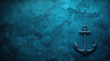 Leinwandbilder - Nautical anchor resting against a textured blue background with ample space for text and design elements. Generative AI