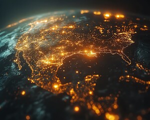Poster - An abstract concept of global connectivity, with glowing data points and cyber technology pathways enveloping the Earth, symbolizing data transfer in the digital age