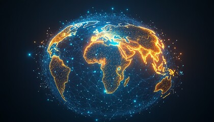 Poster - A global network on Earth with glowing data pathways and connected digital nodes, illustrating the power and reach of modern cyber technology and data transfer