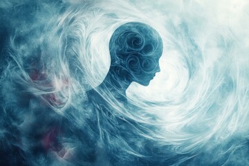 Leinwandbilder - Human silhouette immersed in abstract whirlwind symbolizing loneliness and isolation in a dreamlike environment. Generative AI