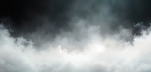 Poster - Abstract view of swirling fog or smoke. White clouds layered over dark background. Soft flowing textures create a dynamic effect. Versatile design element for various projects.
