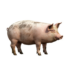 Wall Mural - A pig standing on a transparent background. Pig has textured pink skin, snout, and floppy ears. Ideal for farm or agricultural themes.