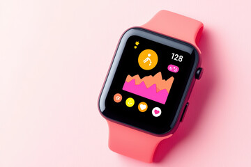 Poster - close up of smartwatch displaying fitness notifications and data. vibrant design features colorful graphs and icons, enhancing user engagement