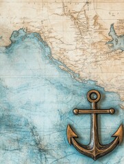 Poster - Nautical map with an anchor showcasing ocean exploration and maritime themes in a vintage style. Generative AI