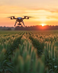 Aufkleber - An agricultural landscape transformed by robot farmers, utilizing automated systems, drones, and AI to revolutionize the farming process and enhance productivity