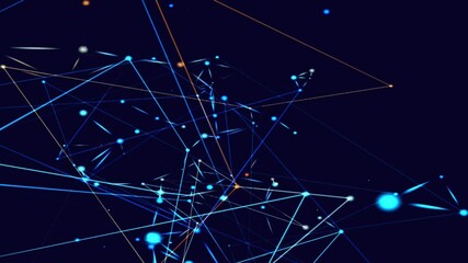 Leinwandbilder - Abstract animation of brightly colored light lines and dots connecting in dark space, digital networking data management 