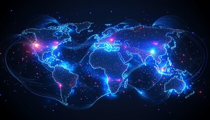 Aufkleber - A futuristic concept of global network connectivity on Earth, with glowing digital lines and data streams connecting continents, symbolizing cyber technology
