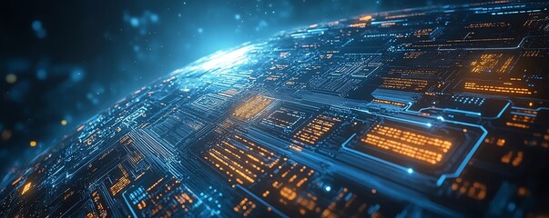 Poster - A futuristic depiction of Earth with illuminated data transfer lines and a global network connecting different regions, representing the power of cyber technology