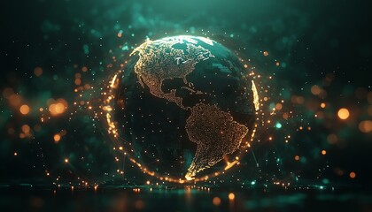 Aufkleber - A global network on Earth with glowing data pathways and connected digital nodes, illustrating the power and reach of modern cyber technology and data transfer