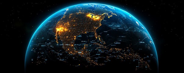 Aufkleber - A hightech digital globe with interconnected nodes, data transfer lines, and cybernetic elements, representing global communication and technology advancement