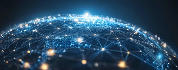Aufkleber - A hightech digital globe with interconnected nodes, data transfer lines, and cybernetic elements, representing global communication and technology advancement