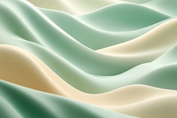Poster - Soft waves of fabric flow gracefully in gentle pastel shades of green and cream, creating an elegant texture. Generative AI