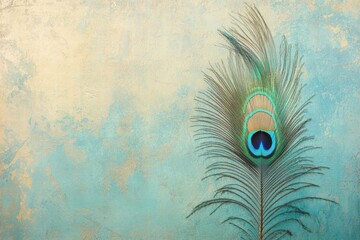 Aufkleber - Close up view of a vibrant peacock feather showcasing intricate textures and colors against a soft background. Generative AI