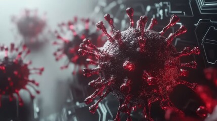 Fototapete - Technology Symbols on Light Background with Virus Imagery