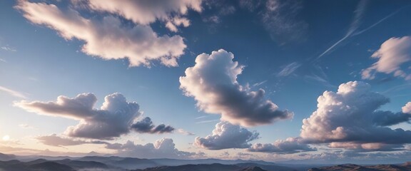 Wall Mural - Cerulean sky with soft white clouds scattered across the horizon, outdoor scene,