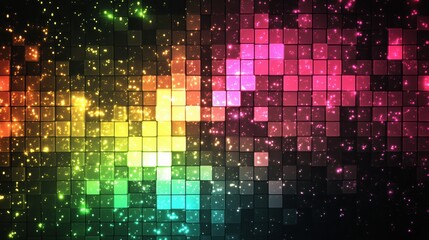 Fototapete - Mosaic of glowing pixels in vibrant colors creating an abstract digital art piece. Generative AI