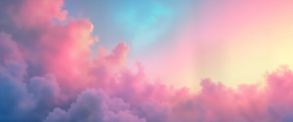 Poster - Soft pastel cloudscape. Beautiful gradient sky with blurred soft colours. Soft dreamlike airy clouds. Abstract nature art. Ideal for website background. Perfect for digital design. Futuristic,