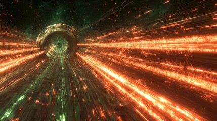 Poster - Abstract Space Warp Tunnel with Light Trails and Starry Background