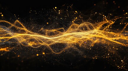 Poster - Golden Wave of Light Abstract Digital Background with Sparkles