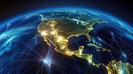 Poster - Global Network Connections Over North America in Night View