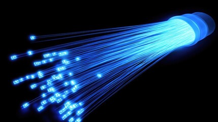 Poster - Blue Fiber Optic Lights Vibrant Technology in Dark Background
