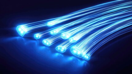 Poster - Glowing Blue Light Trails Flowing in a Dark Abstract Background
