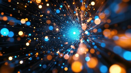Poster - Blue and Orange Light Particles Creating Abstract Dynamic Background