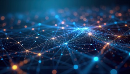 Leinwandbilder - Abstract tech design shows illuminated fiber optic connections. Complex network system looks like global intelligence network. Image evokes futuristic digital communication. Perfect for tech